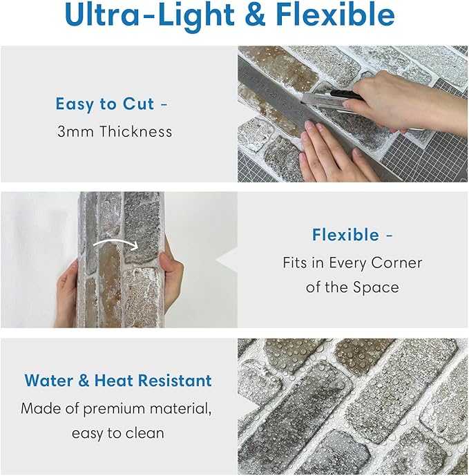 COMSTICKC 3D Faux Brick Wall Panel Peel and Stick, Small Size, Ultra-Light PVC
