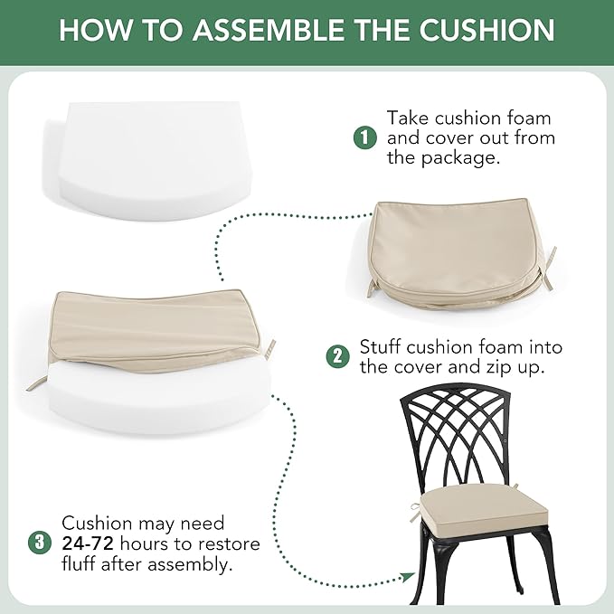 Outdoor Chair Cushions Set of 2: Waterproof & Fade Resistant Patio Furniture Cushions - 17 x 16 x 2 Inch Non Slip Round Corner Seat Cushion Pads with Removable Cover for Garden Yard Lawn, Cream