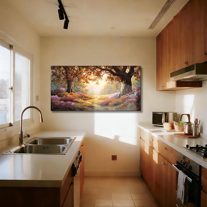 SERIMINO Oversized Wall Art, Landscape Wall Art, Nature Art Prints Decor, Fall Forest Home Decorations, Extra Large Paintings for Living Room Bedroom Dining Room Office Entryway Hotel 29"x57"