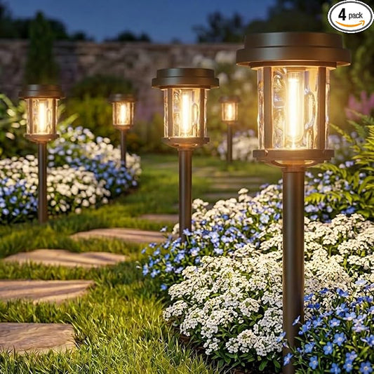 XMCOSY+ Solar Pathway Lights, Dual-Tone Solar Lights Outdoor Waterproof IP65, 20 LM LED Bright Glass Outside Light for Garden Path Yard Walkway Driveway (âBlack & Brown)
