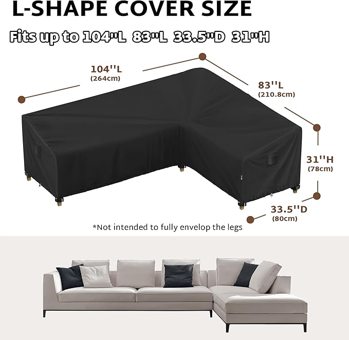 iBirdie Outdoor Patio Furniture Cover fit 104 x 83 inch, 103 x 80, 102 x 79 L-Shaped Sectional Sofa, Waterproof Weatherproof Heavy Duty 600D Garden Cover for Outside L Shape Couch