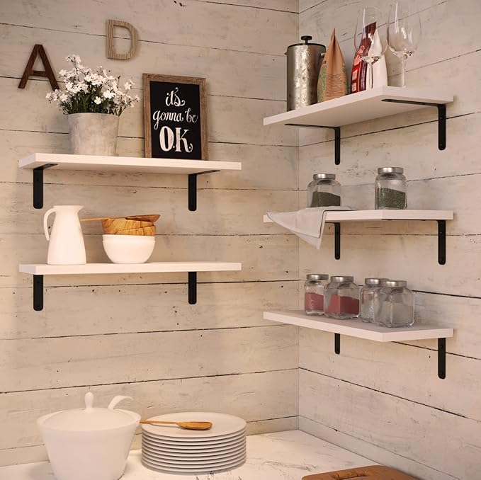 RICHER HOUSE Floating Wall Shelves, Rustic Wood Bathroom Shelves Set of 5