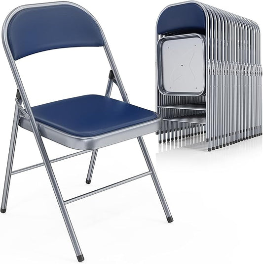 VINGLI 20 Pack Folding Chairs with Padded Seats, Metal Frame with Pu Leather Seat & Back, Capacity 350 lbs, Blue