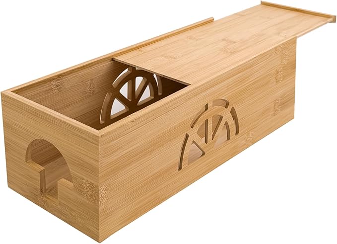 Bamboo Cable Management Box,Extra Large Cord Organizer Box,Power Strips Hider,Plug Strip Cord Box,Outlet Holder,Cords Concealer,Wires Covers,Desk & Floor Tidy Solution (Sliding lid)