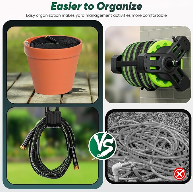 Garden Hose 50ft, Non-Expanding Water Hose, Flexible Ultra-Light, Anti-Kink, Wear-Resistant, Portable, Easy Storage, Hose with 3/4 for Outdoor, Garden, Yard and Lawn, Black Green