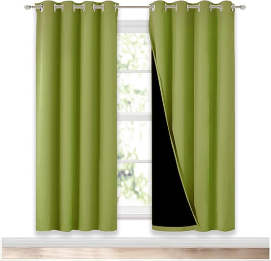 NICETOWN 100% Blackout Window Curtain Panels, Fresh Green, 2 Pieces, 52-inch
