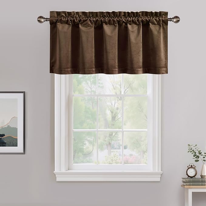 NICETOWN Brown Velvet Valance Curtains