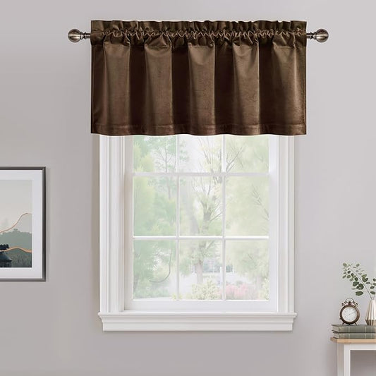 NICETOWN Brown Velvet Valance Curtains