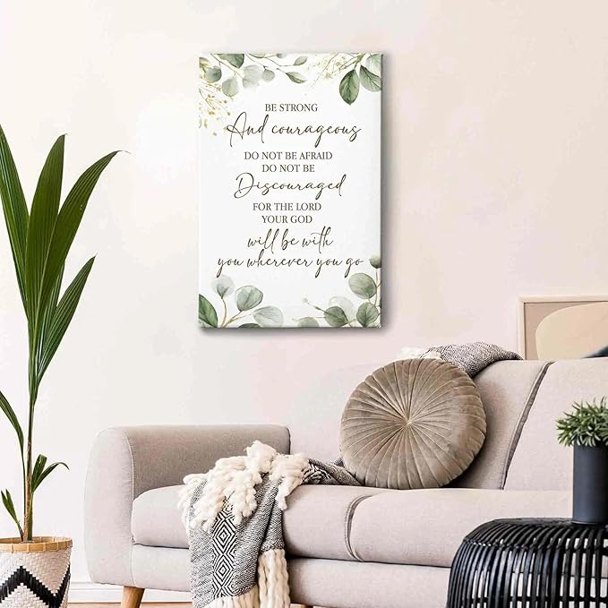 HIWX Christian Inspirational Wall Decor, Be Strong and Courageous Bible Verses