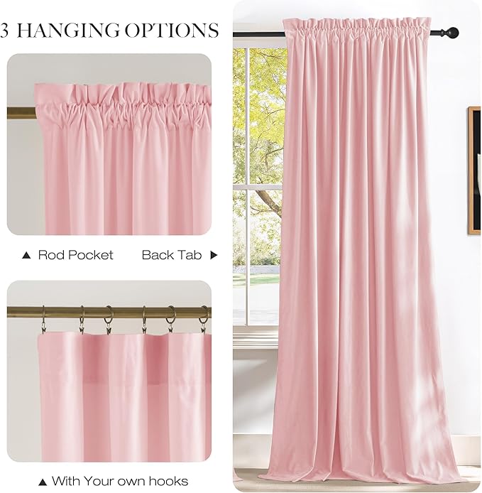 NICETOWN Baby Pink Velvet Curtains 84 inch Long 2 Panels