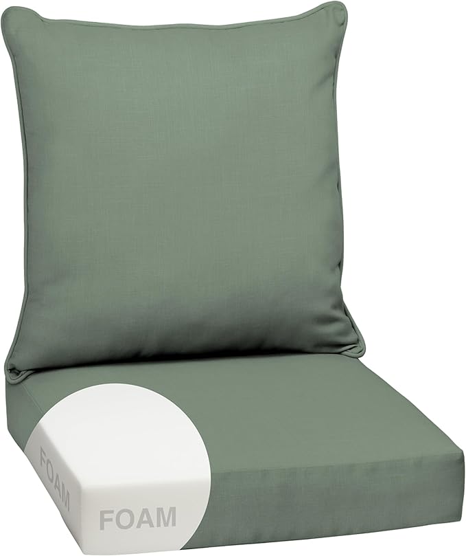 Arden earthFIBER Outdoor Foam Deep Seat Cushion Set, 24x24, Premium High-Density Foam, Never Flattens, Weather-Proof for Patio Chair Sofa Couch, Sage Green Texture