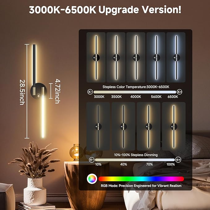 Wall Sconces with 360°DIY Independently Rotatable Lamp, 10000mAh Rechargeable