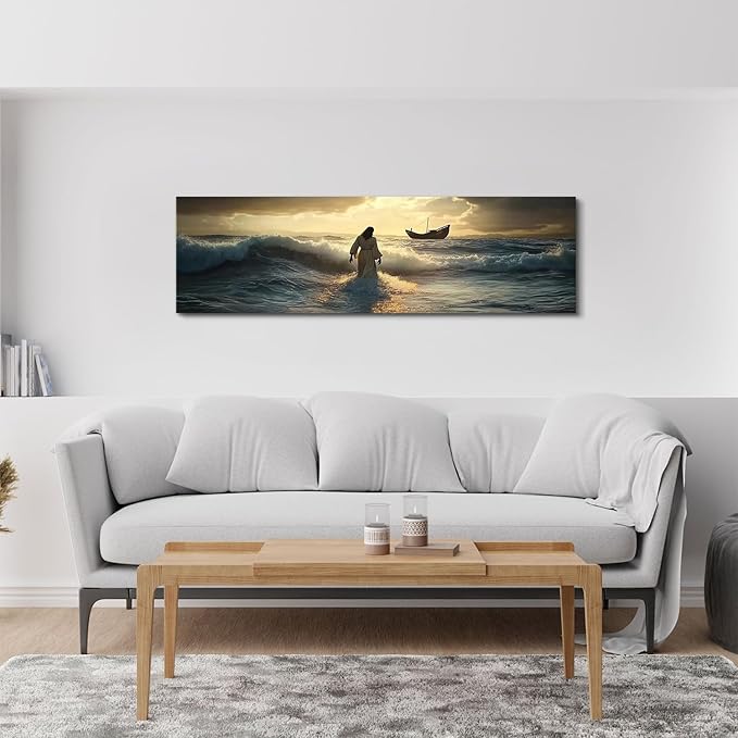 Jesus Walking on Water Wall Art Christian Picture Wall Decor