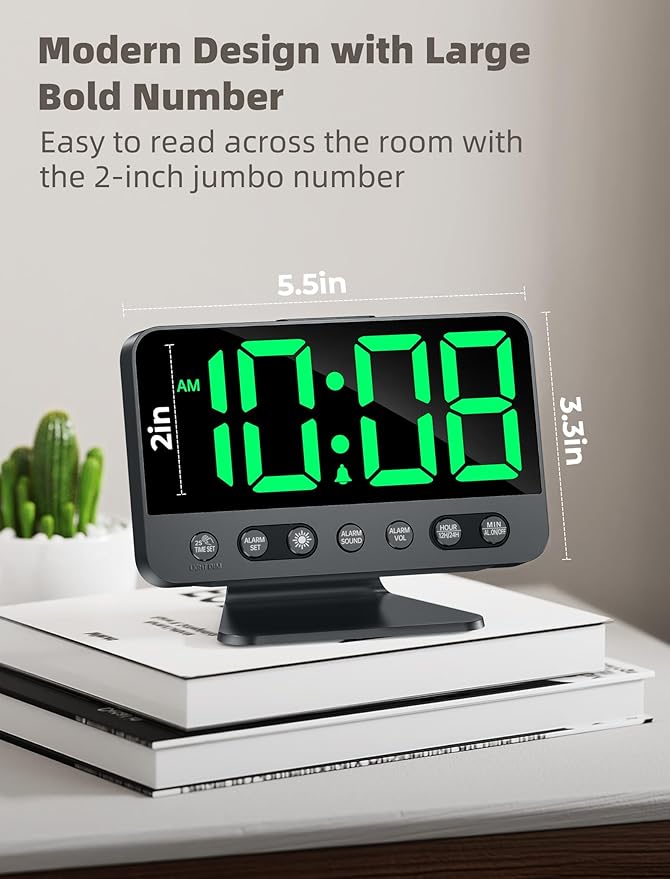 Odokee Digital Alarm Clocks for Bedrooms: Large Bold Number 5 Brightness Dimmer