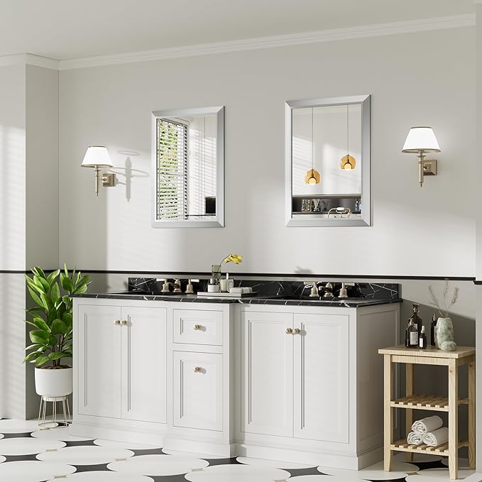 22x30 Inch Brushed Silver Bathroom Mirror
