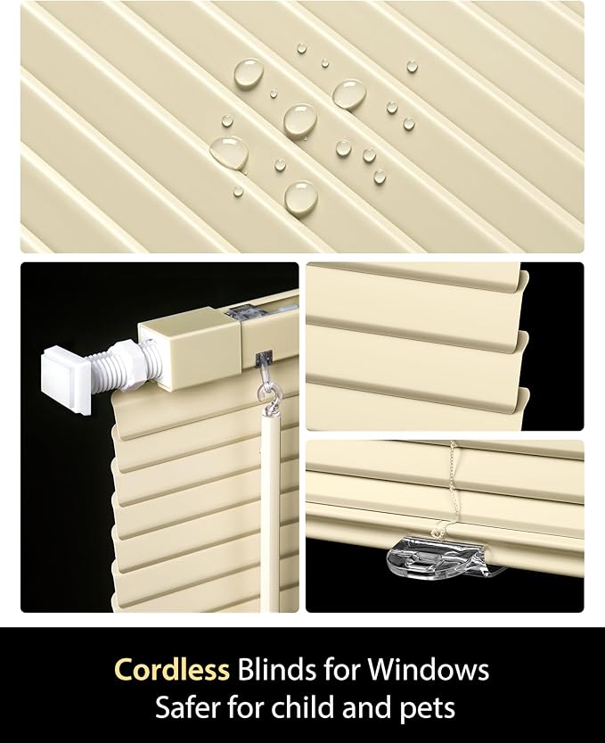 UNISHADES Custom No Tools No Drill Cordless Mini Blinds, 100% Privacy L-Shaped