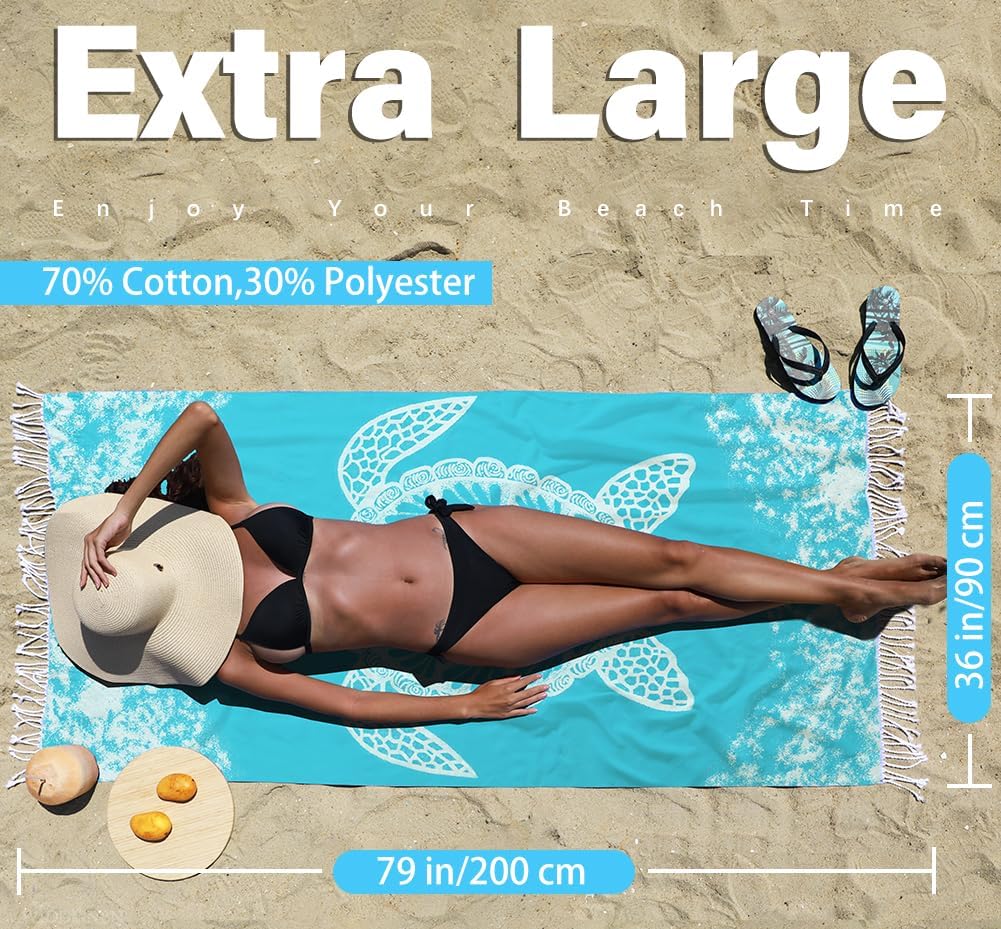 Widdonen Thin Turkish Beach Towel - Lightweight, Quick-Dry, Absorbent Cotton | Extra Large Sand-Free Pool & Bath Accessory