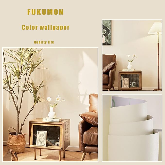 FUKU MON 24"x394" Beige Peel and Stick Wallpaper Matte Beige Cream Contact