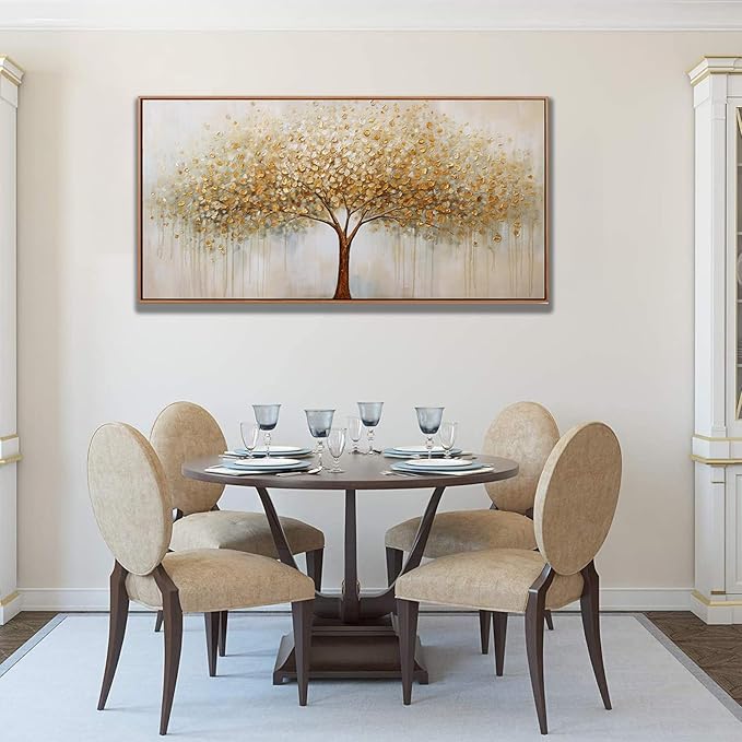 Abstract Wall Art Gold Tree of Life Framed Artwork Canvas Painting Textured