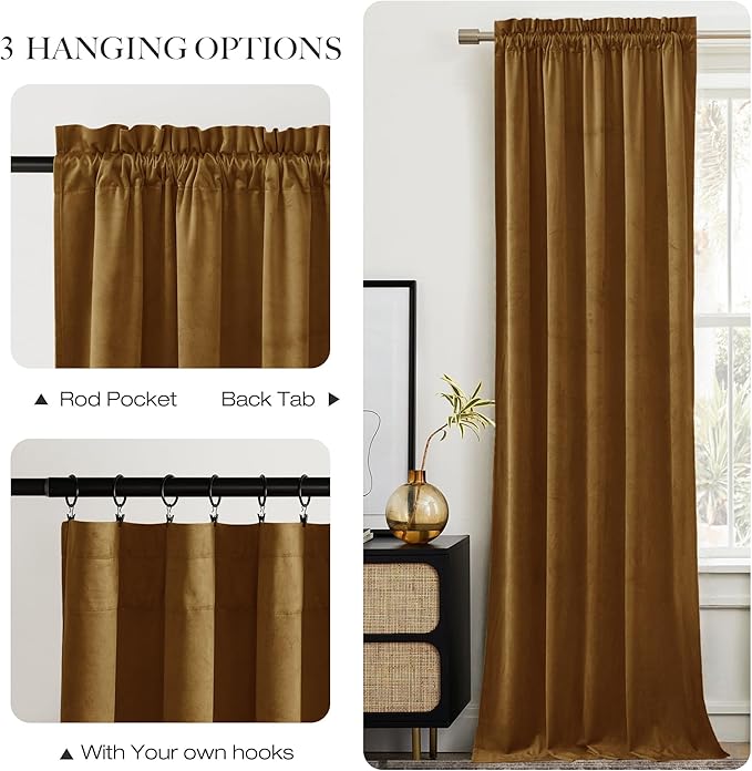 NICETOWN Gold Brown Velvet Curtains, Luxury and Soft Thermal Insulated Velvet