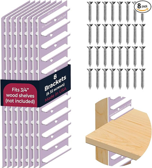 Made in USA EZStudRack Adjustable Shelf Brackets, Your Wood, You Supply It