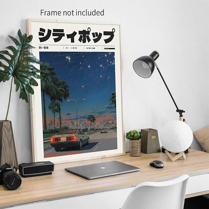Heltrappe Vintage Japanese Canvas Wall Art 90s Vaporwave Aesthetic Print Asian
