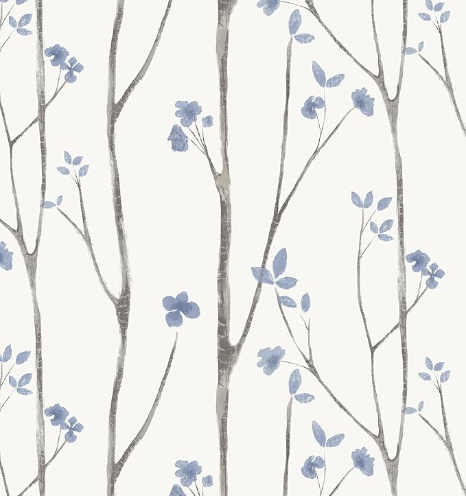 Timeet 16.1" x 197" Leaf Wallpaper Peel and Stick White and Purple Wallpaper