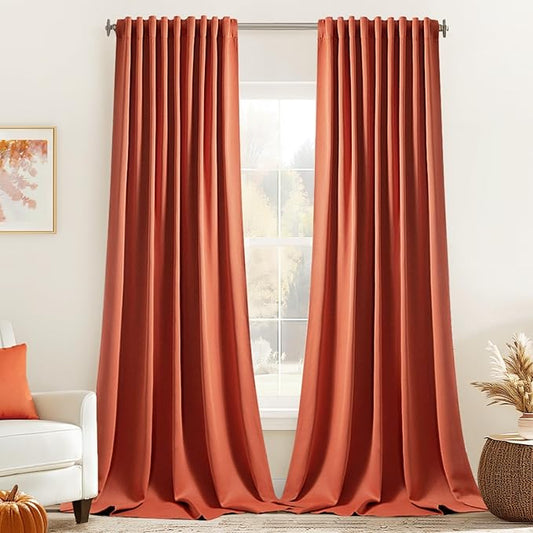 MIULEE Back Tab Burnt Orange Blackout Curtains 120 Inch Long 2 Panels Set
