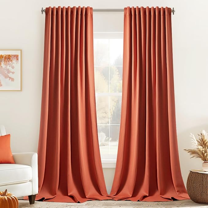 MIULEE Back Tab Burnt Orange Blackout Curtains 108 Inch Long 2 Panels Set