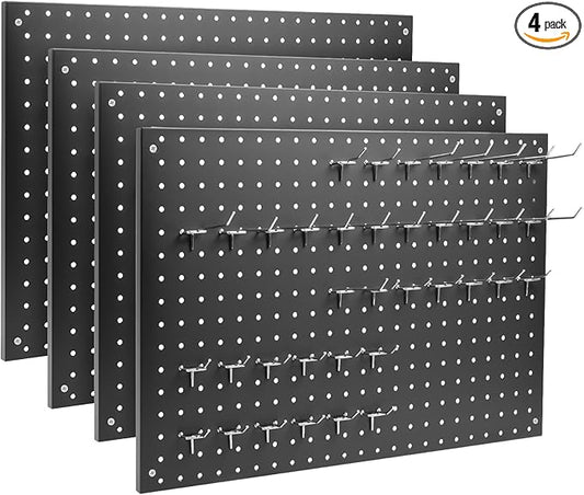 Peg Board, 4 Pack Metal Pegboard Panels Black Pegboards Wall Organizer