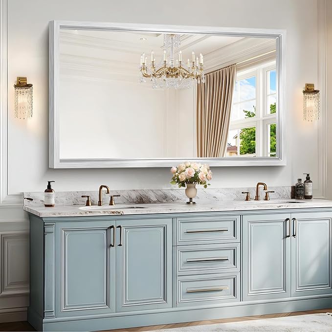 60x36 Inch Brushed Silver Bathroom Mirror, Large Rectangular Mirror