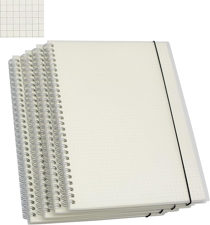 Yansanido Spiral Notebook, 4 Pcs 10.1 Inch x 7.6 Inch B5 Thick Plastic Translucent Frosting Hardcover Graph Paper 80 Sheets -160 Pages Journals for Study and Notes (B5 7.3"X 10"-Grid 4pcs)