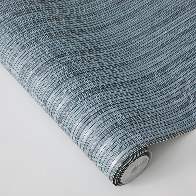 Tempaper Blue Textured Faux Grasscloth Removable Peel and Stick Wallpaper