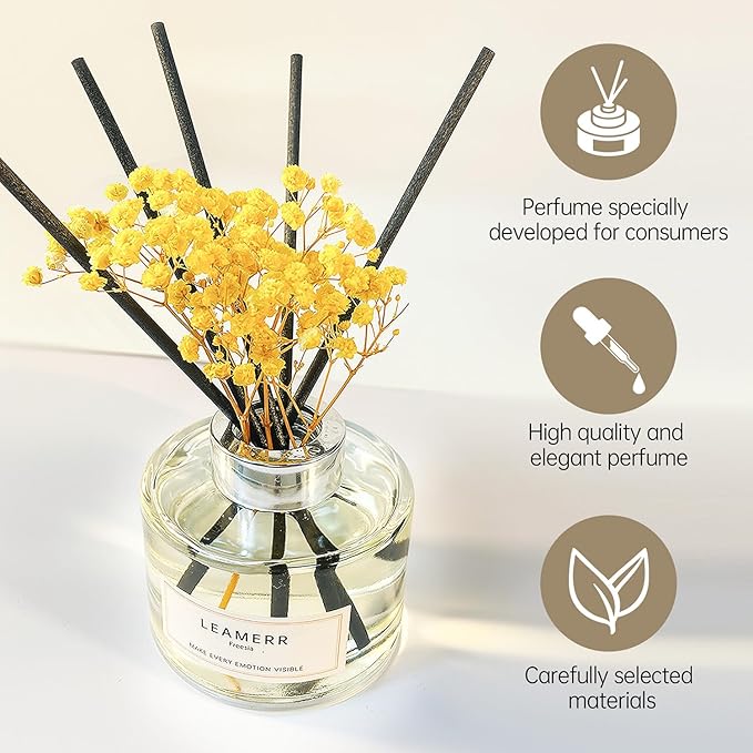 LEAMERR Reed Diffuser Sets Home Fragrance Essential Oil Diffuser Blue Bellflower Scent- 7 oz (210 ml) Fragrance Oil Diffuser for Bedroom Bathroom Home Décor Includes Reed Diffuser Sticks Scented Oils