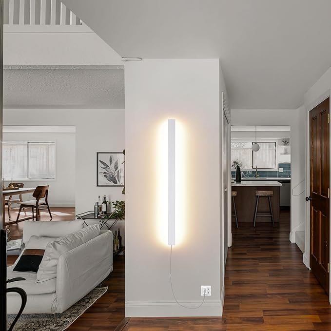 KELUOLY Modern Plug in Wall Lights, 31.4 inch Frosted White LED Long Wall Sconce