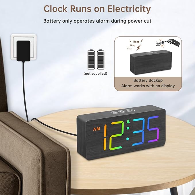 DreamSky Wooden Digital Clock for Bedroom Desk