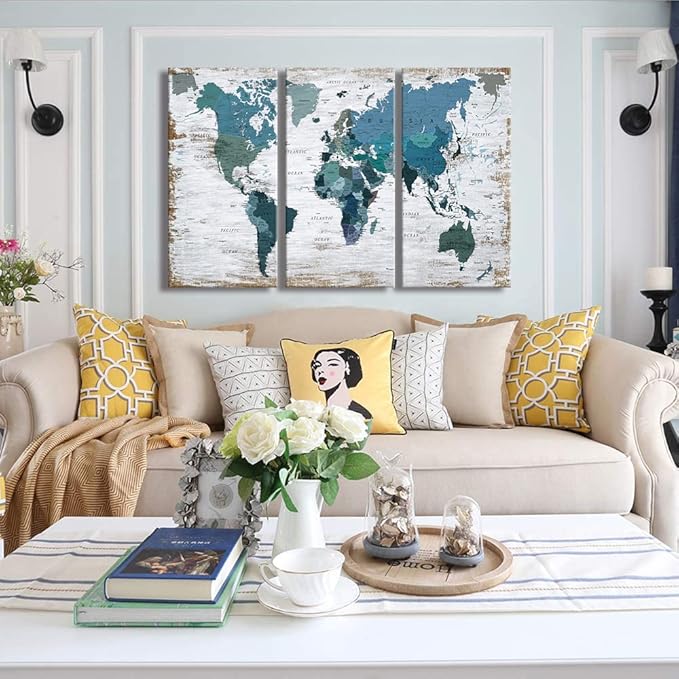 Teal blue Wall Art Watercolor Abstract Wall Decal Large Office Canvas Wall Art