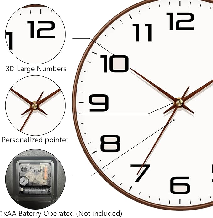 Woodgrain Wall Clock–Silent Non-Ticking Wall Clocks Battery Operated 8 Inch