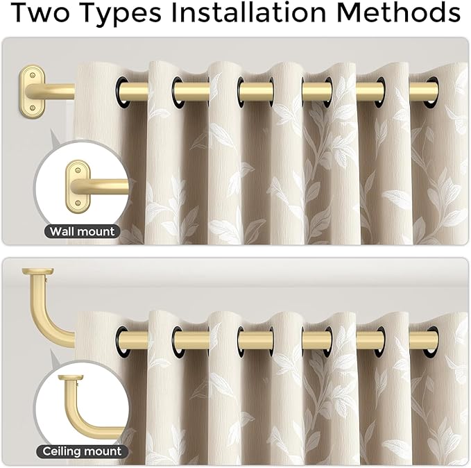 Curtain Rods 32-46 Inch, 1 Inch Adjustable Heavy Duty Room Darkening Window