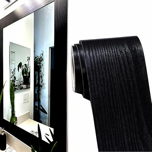 DESOMINOR 27FT Black Border Peel and Stick Black Wood Grain Wallpaper Border
