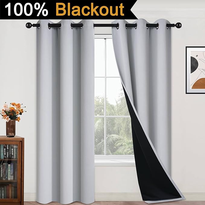 Yakamok 100% Blackout Curtains for Bedroom 84 Inch Length, 2 Thick Layers
