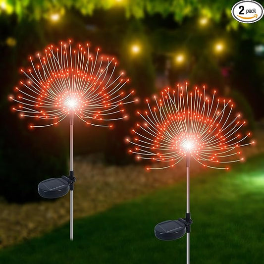 Slyuexu Solar Garden Lights Outdoor Waterproof, 2 Pack 120 LED Solar Firework Lights Decorative Garden DÃ©cor Outside for Flowerbed Pathway Party Christmas Decorations, Orange