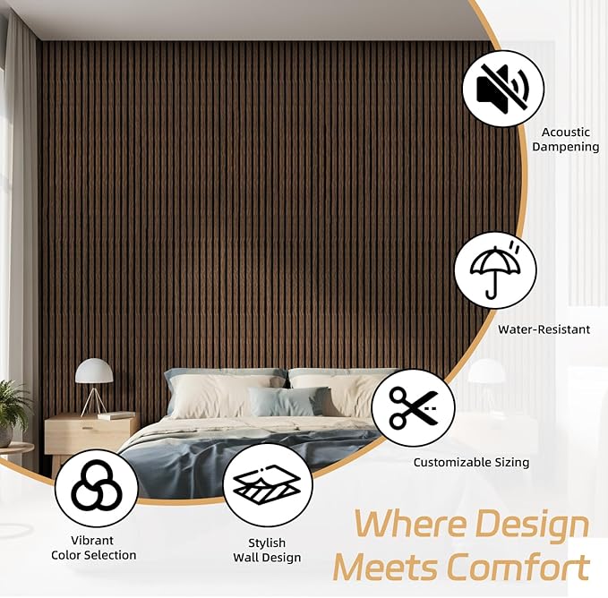 2 Pack Wood Panels for Wall, 106.3" × 11" Wood Slat Acoustic Panels for Wall