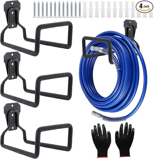 4 Pack Garden Hose Holder, Hose Reel Heavy Duty Hose Hanger, Wall Mounted Water Hose Holder Outdoor/Indoor Metal Durable Hose Hooks Ideal for Water Hose Storage Garden Yard Hold Max 308 Lbs- Black