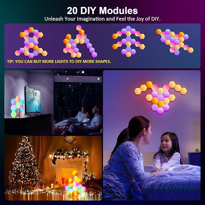 OJQ 20 Pack Hexagon Lights Wall RGB Panel