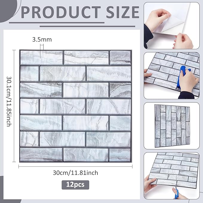 12PCS 3D Wall Panels Peel and Stick Foam Faux Brick Wall Panels, Self-Adhesive