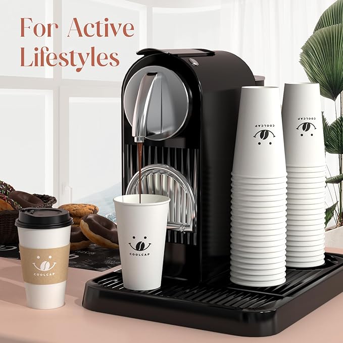 Coolcap Coffee Cups with Lids and Sleeves, 16 oz 300 Pack To Go Cups with Lids, Paper Hot Cups for Hot & Cold Beverage (White, 16 oz)