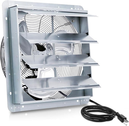 18 Inch Shutter Exhaust Fan, Vent Fan with Power Cord Wall-Mount, High Speed 1520CFM for Garages, Attic, Shops, Greenhouse