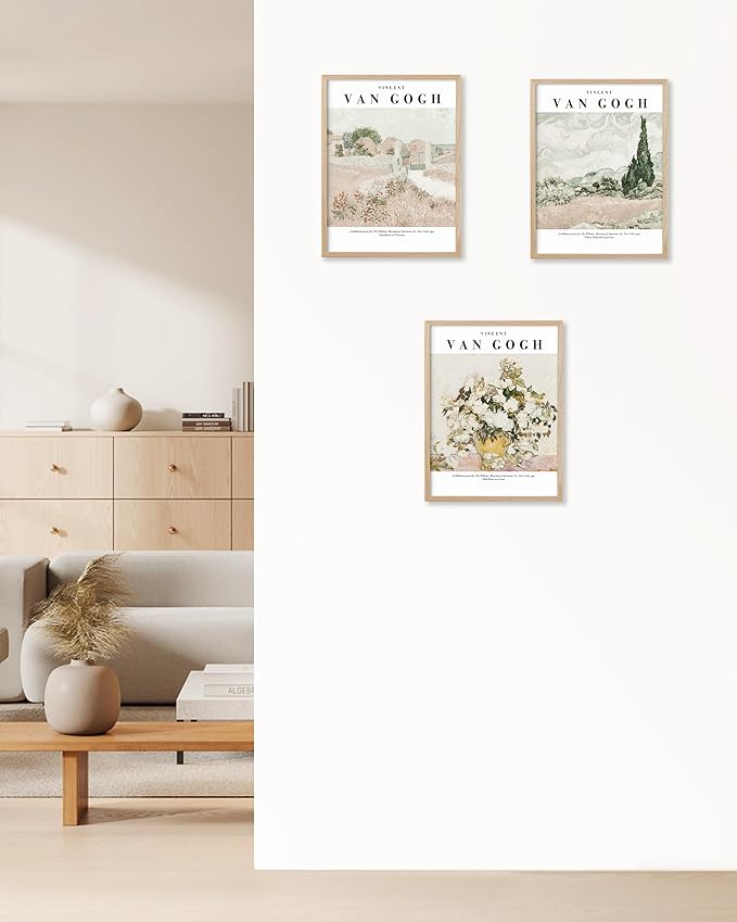 HesenDot Unframed Vintage Van Gogh Exhibition Posters Set of 3, French Country