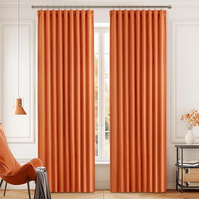 MIULEE 2 Panels Orange Back Tab Blackout Curtains 84 Inch Length